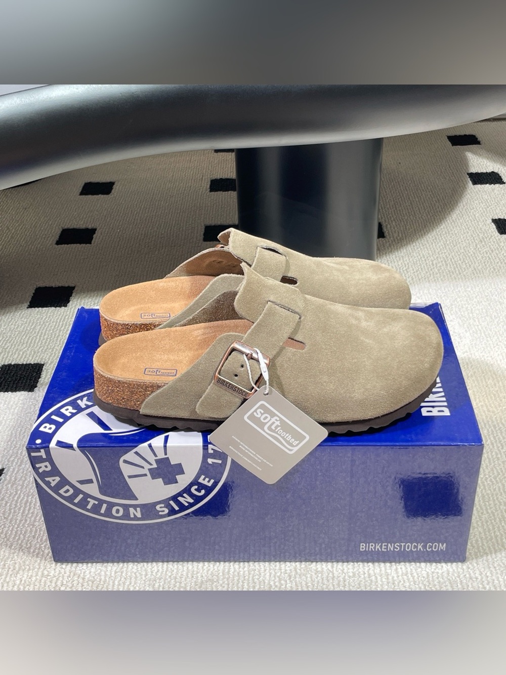 BIRKENSTOCK Boston taupe suede mule clogs